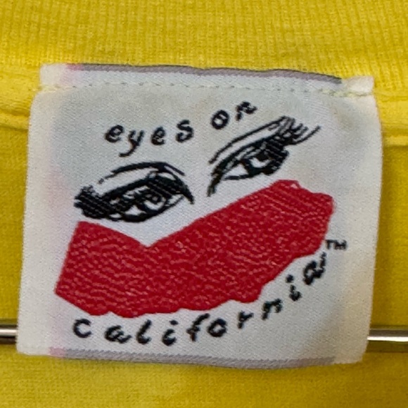 Vintage Eyes On California 90s Yellow OS Women’s Beach Retro T-Shirt MINTY RARE - Picture 5 of 6